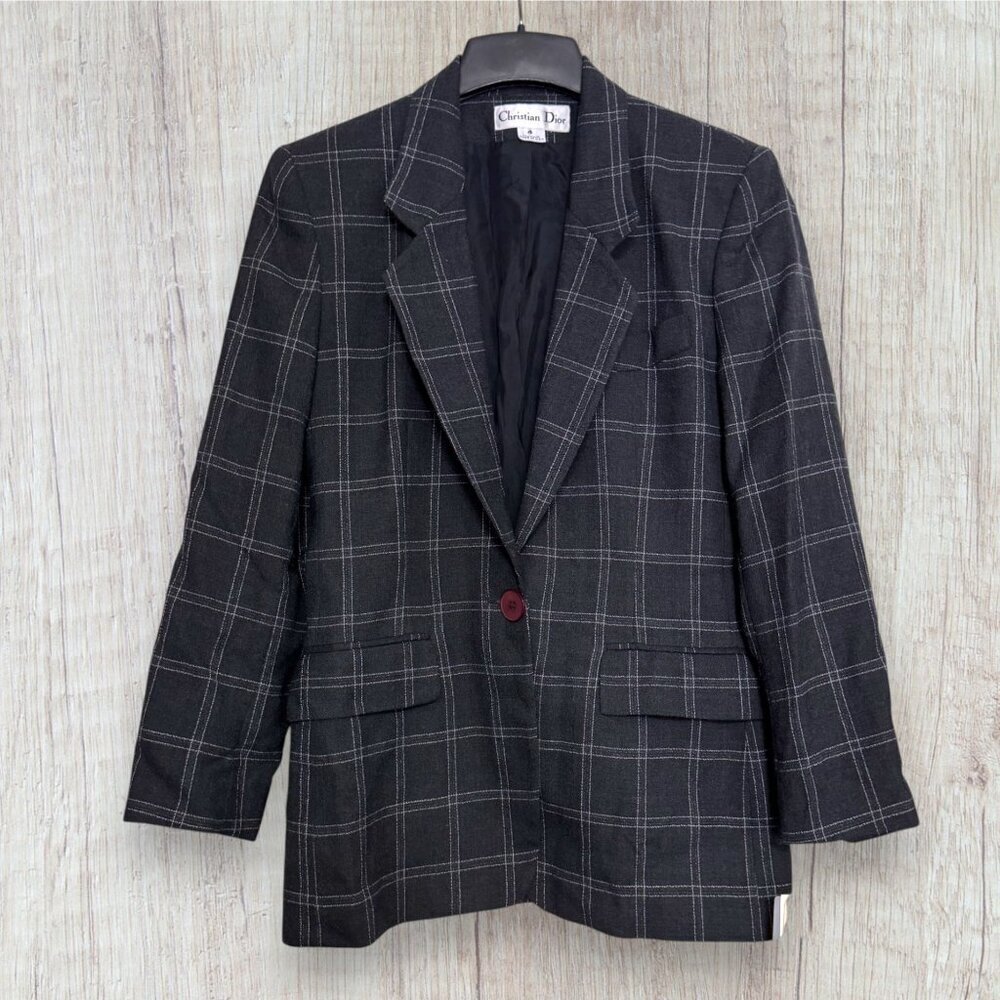 NWT Christian Dior Vintage 80s Plaid Blazer High Waist Pleated Pants Suit USA 4 - Picture 2 of 15